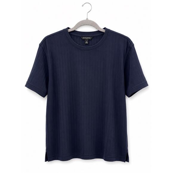 Banana Republic Tops - Banana Republic Ribbed Knit Navy Blue Crew Neck Short Sleeve Top Women M
